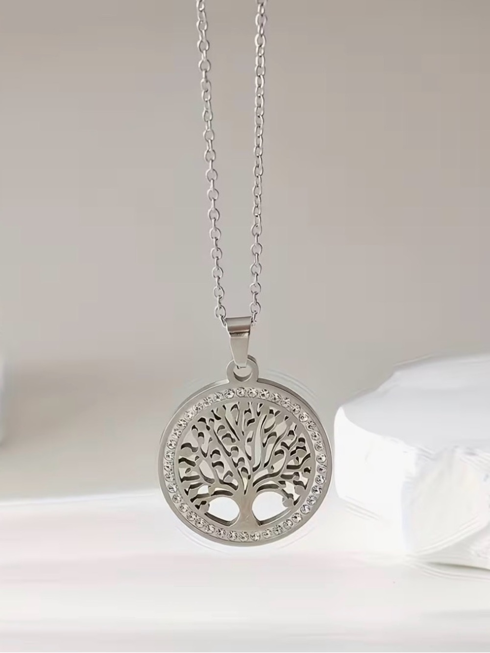 18k White Gold Plated Wishing Tree Pendant Necklace. New. - Picture 5 of 9